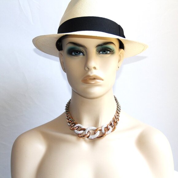 Swarovski Pave Crystal Rose Gold Link Necklace. Gorgeous Statement - Picture 1 of 12